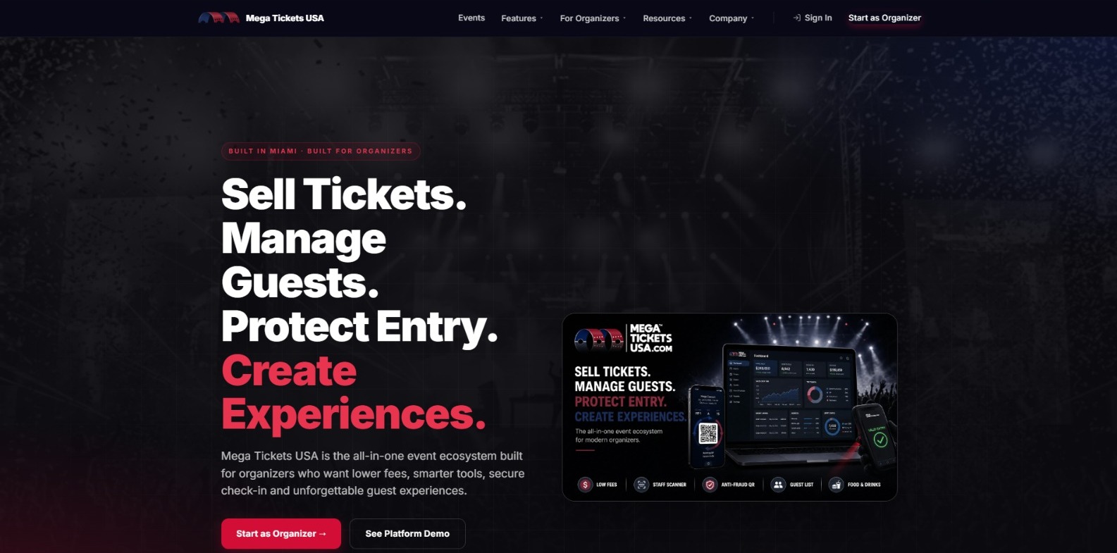 Mega Tickets USA — desktop site