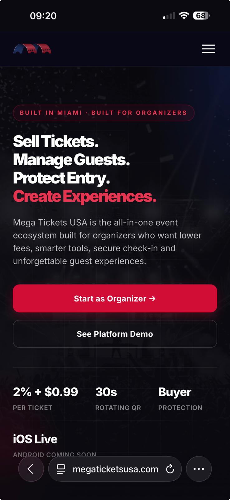 Mega Tickets USA — mobile